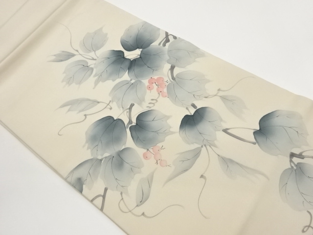JAPANESE KIMONO / SHIOZE HAND-PAINTED LEAF / FRUIT PATTERN HIRAKI NAGO